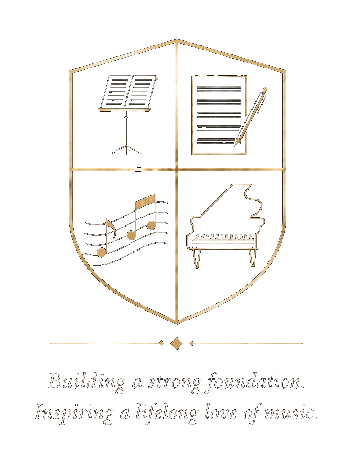 Dolce Music Academy crest — Building a strong foundation. Inspiring a lifelong love of music.